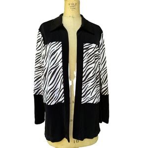 Slinki Women's Open Front Zebra Jacket Black Colorblock Size Medium
